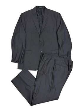 CALVIN KLEIN WOOL Mens Suit Pinstripe Grey Luxury Business Blazer Pants Mens 46R